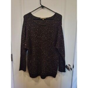 Women's Mesh and Lace Oversized Shimmer Sweater Small Black Gold